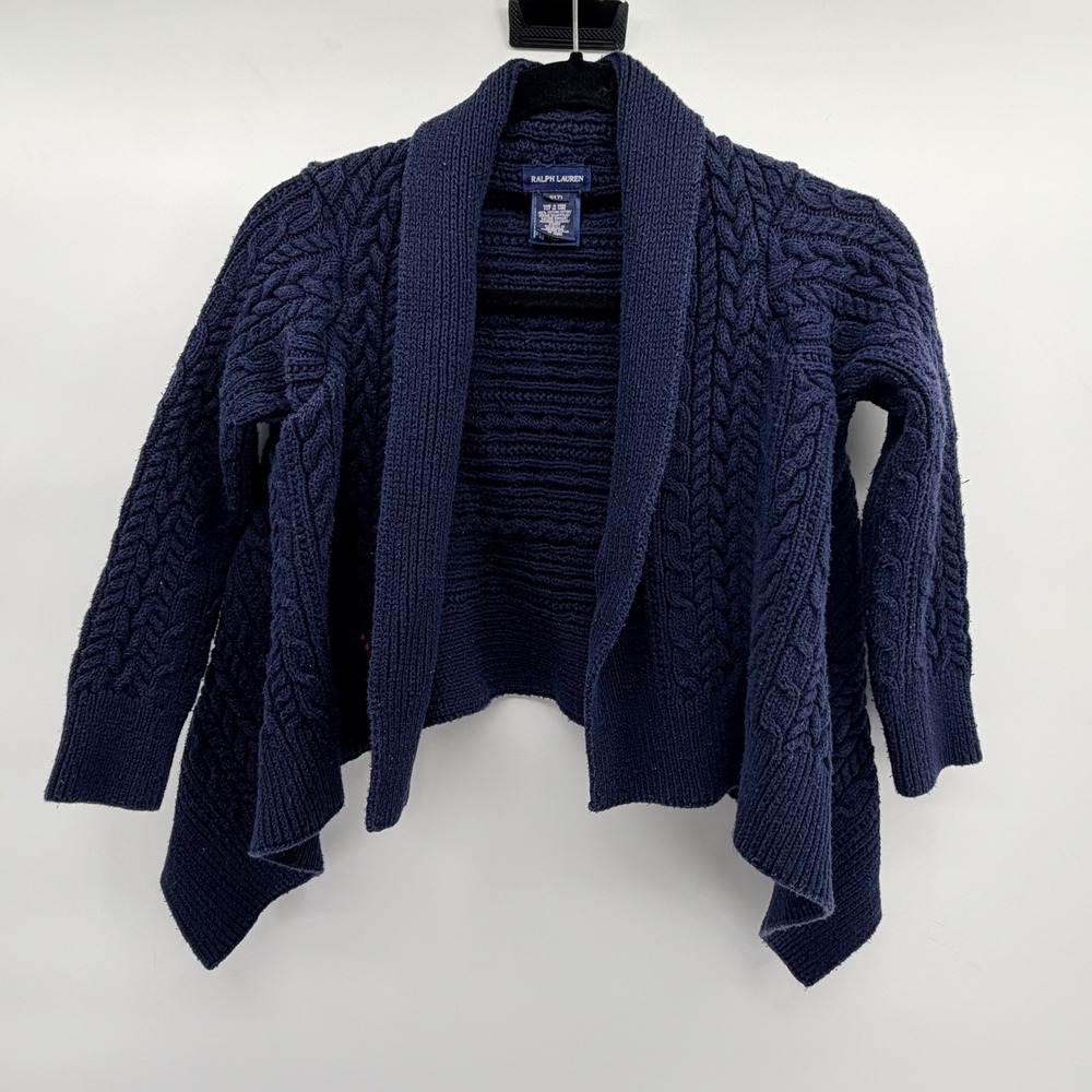 Ralph Lauren Cardigan Women S Navy Blue Cable Knit Shawl Open Front Waterfall